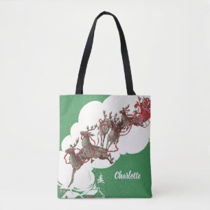 Bolsa Tote Véspera de Natal Vintage, Papai Noel Retro em Tren
