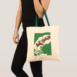 Bolsa Tote Véspera de Natal Vintage, Papai Noel Retro em Tren