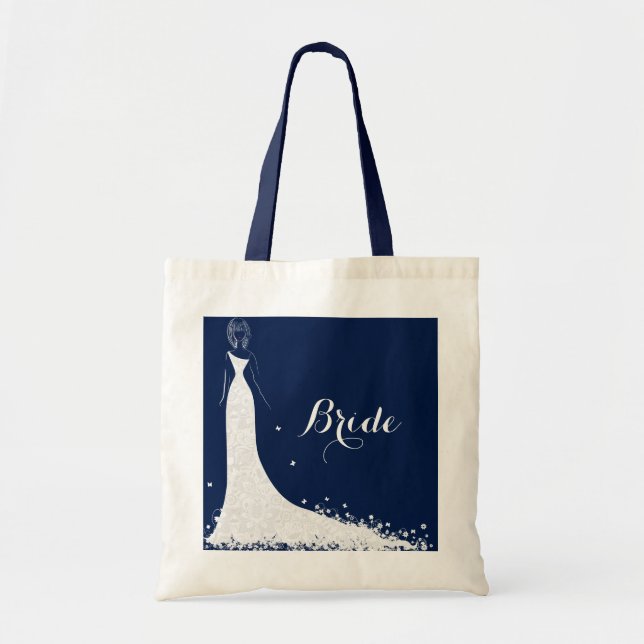 Bolsa Tote Vestido de Casamento Azul e Branco e Local de Vint (Frente)