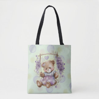 Bolsa Tote Vestido de Lavanda do Urso Vermelho Marrom
