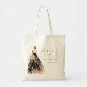 Bolsa Tote Vestido de Noiva Aquarela Bege Preto Chá de Noiva