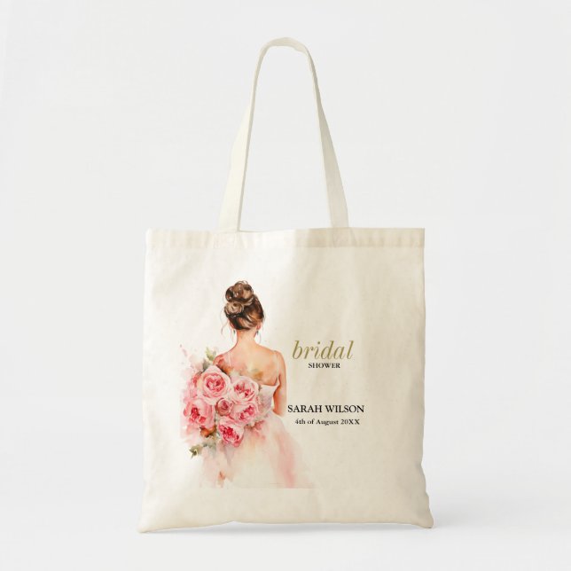 Bolsa Tote Vestido de Noiva Aquarela Tom Rosa Lançamento Chá  (Frente)