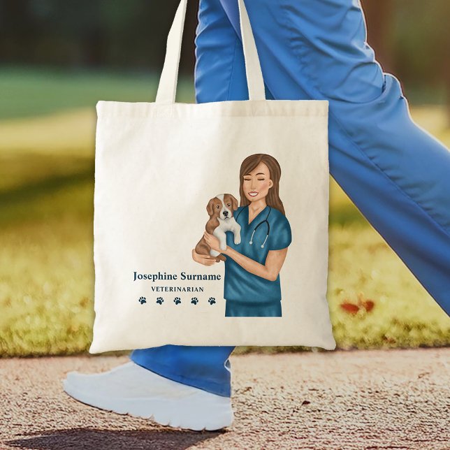 Bolsa Tote Veterinário Animal Doutor Vet Woman E Puppy DVM (Please note: This image is a digital mockup.)