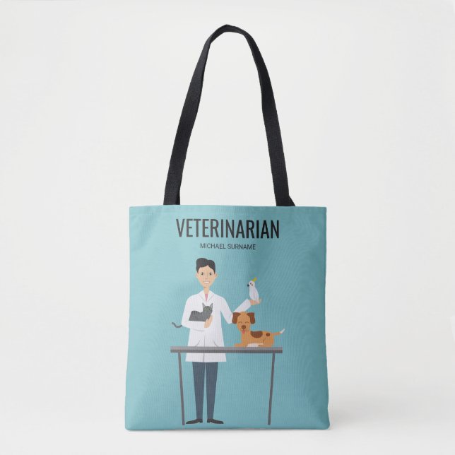 Bolsa Tote Veterinário Com Animais E Texto Personalizado (Frente)