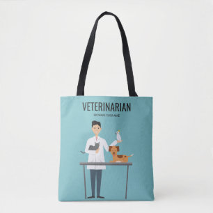 Bolsa Tote Veterinário Homem Com Animais & Texto Personalizad