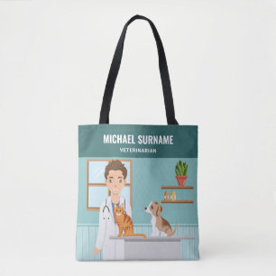 Bolsa Tote Veterinário Homem Veterinário Médico Animal Nome P