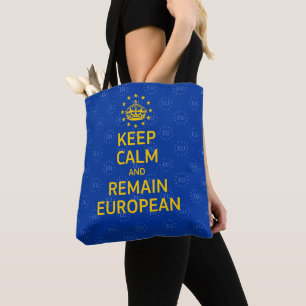 Bolsa Tote Vetor Moderno Amarelo Azul Manter Calmo Coroa Euro