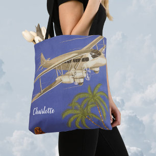 Bolsa Tote Viagem Antiga para o Cairo, Egito, Avião Biplano
