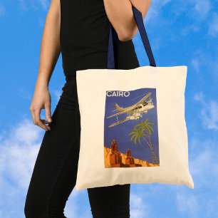 Bolsa Tote Viagem Antiga para o Cairo, Egito, Avião Biplano