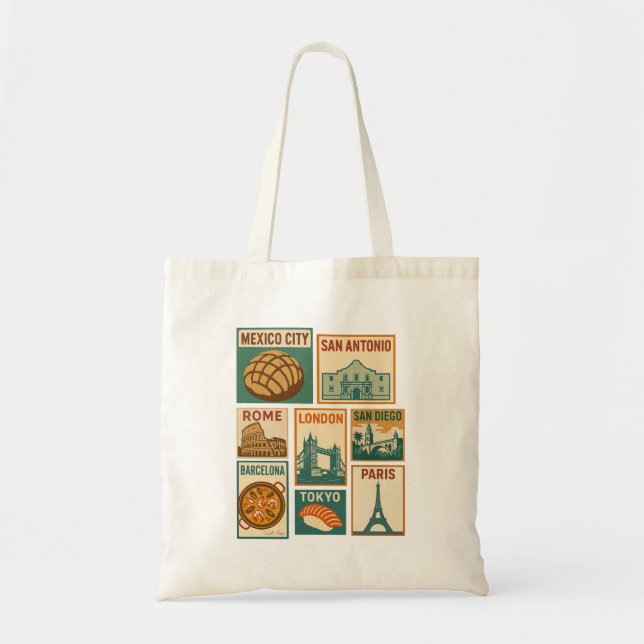 Bolsa Tote Viagem Cities Vintage PoStage Stamp (Frente)