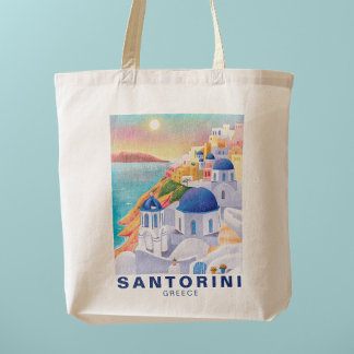 Bolsa Tote Viagem de Destino de Arte da Grécia Santorini