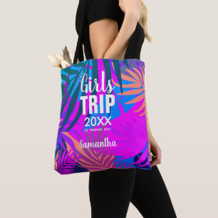 Bolsa Tote Viagem de Meninas Tropicais com Coroa, Ano e Nome
