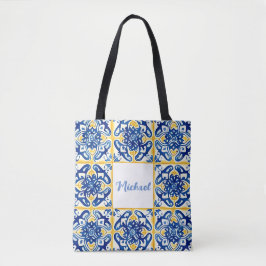 Bolsa Tote Viagem de Verão em Azulejo Amarelo e Azul
