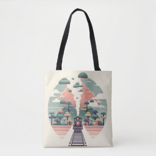 Bolsa Tote Viagem do trem Whimsical: Paisagem com Estilo Retr
