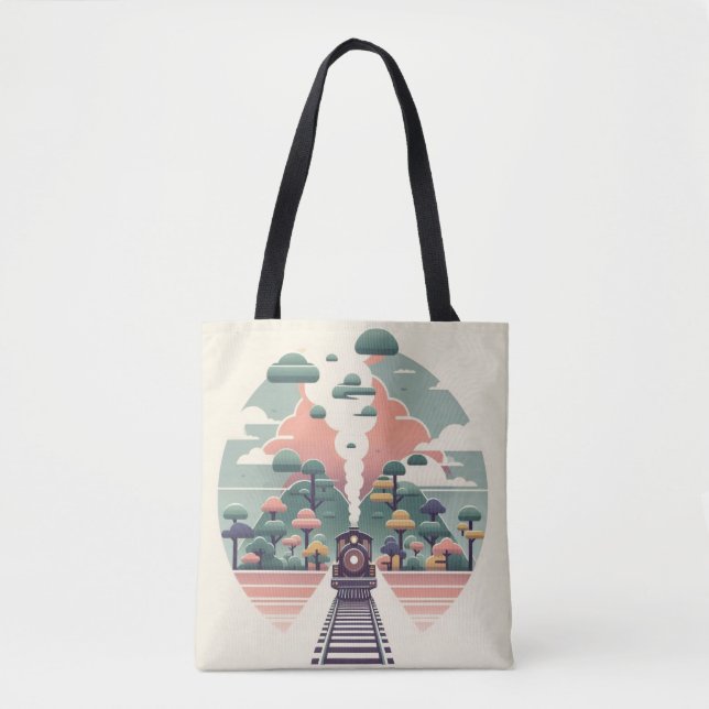 Bolsa Tote Viagem do trem Whimsical: Paisagem com Estilo Retr (Frente)