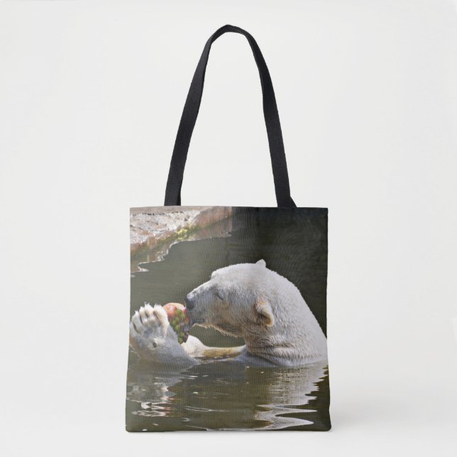 Bolsa Tote Viagem do Urso Polar Comendo Fruta (Frente)