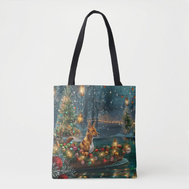 Bolsa Tote Viagem Festiva de Natal do Basenji (Frente)