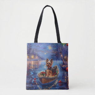 Bolsa Tote Viagem Festiva de Natal do Biewer Terrier
