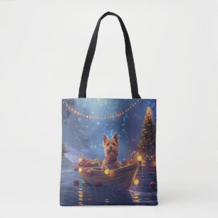Bolsa Tote Viagem Festiva de Natal do Terrier Australiano