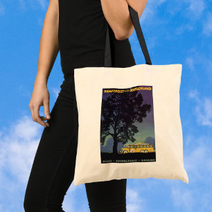 Bolsa Tote Viagens vintage, Alemanha, ônibus amarelo na noit