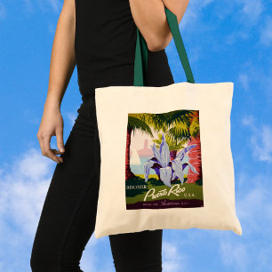 Bolsa Tote Viagens vintage Art, Descubra Porto Rico!