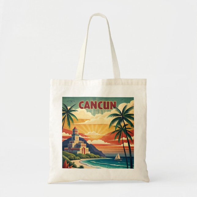 Bolsa Tote Viagens vintage Cancun Beach Mexico (Frente)