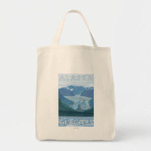 Bolsa Tote Viagens vintage da cena da geleira de AlaskaLarge