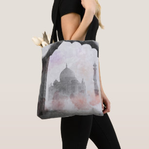 Bolsa Tote Viagens vintage do Cartão Postal Taj Mahal