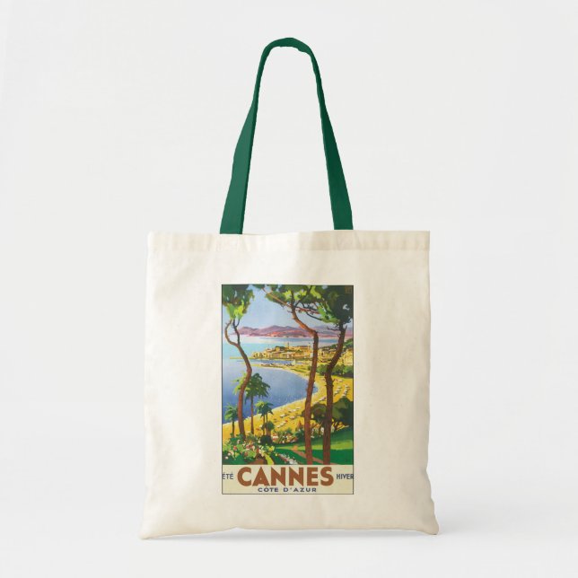 Bolsa Tote Viagens vintage, Praia em Cannes, França (Frente)