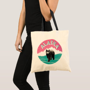 Bolsa Tote Viagens vintage, Urso Negro do Alasca em Neve