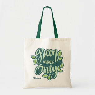 Bolsa Tote Vibes verdes de nome personalizado