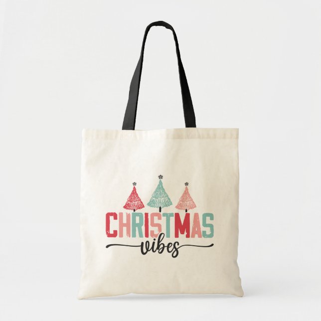 Bolsa Tote Víblias de Natal - Design de Árvore Festiva (Frente)