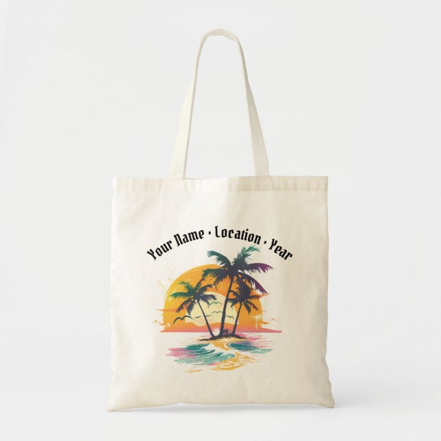 Bolsa Tote Víblias Tropicais Sunset - Palm Trees & Beach Desi (Frente)