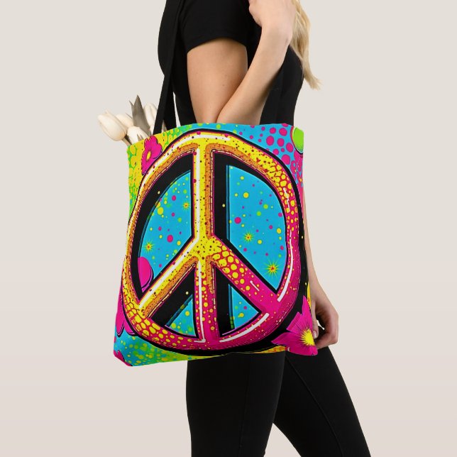 Bolsa Tote Vibração Colorida de Paz e Amor (Close Up)