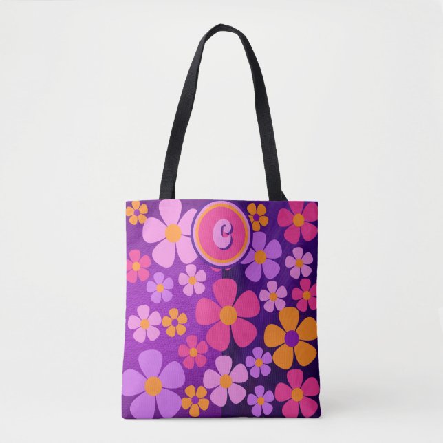 Bolsa Tote Vibração do Burst Floral do Flor Monograma (Frente)