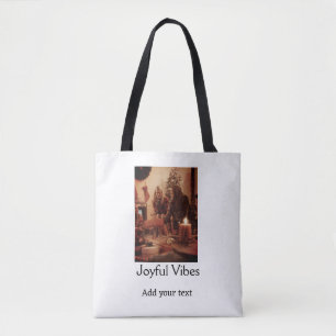 Bolsa Tote Vibrações alegres adicionar nome de foto de Natal