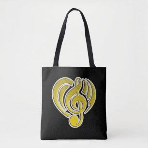 Bolsa Tote Vibrações Amor Musical Coração Amarelo Nota Musica