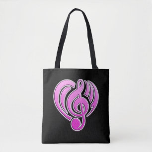 Bolsa Tote Vibrações Amor Musical Coração Rosa Nota Musical D