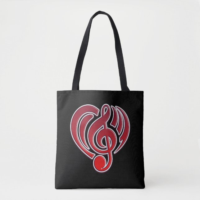 Bolsa Tote Vibrações Amor Musical Coração Vermelho Nota Music (Frente)