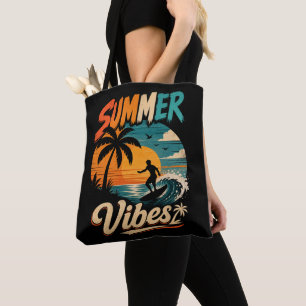 Bolsa Tote Vibrações de Verão Surf Retrô Pôr do Sol