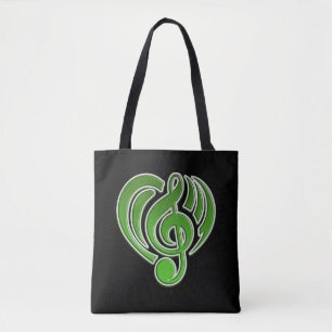 Bolsa Tote Vibrações Musical Love Green Heart Music Note DJ