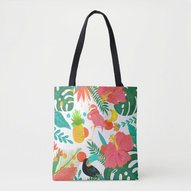 Bolsa Tote Vibrações Tropicais Folhas Florais Verão Chic (Frente)