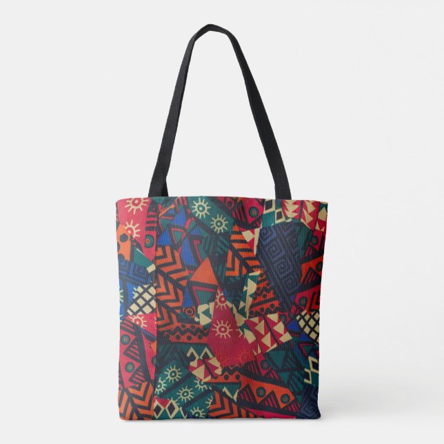 Bolsa Tote Vibrant African Geometric Tribal Abstract Pattern  (Verso)