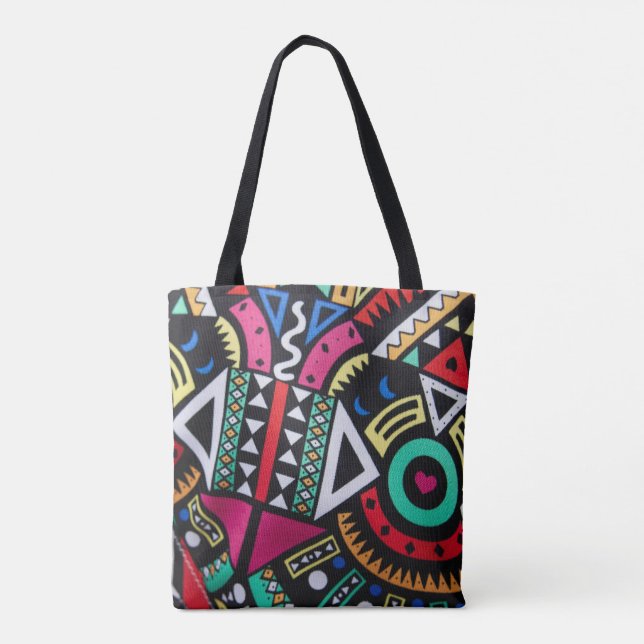 Bolsa Tote Vibrant Afro-Centric Geometric Pattern – Bold Trib (Verso)