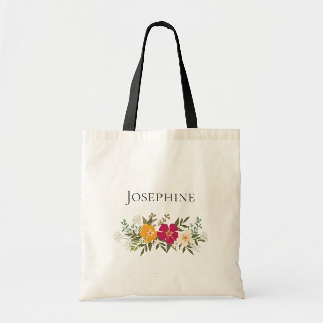 Bolsa Tote Vibrant Floral Bouquet Bridesmaid Name  (Frente)