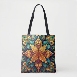Bolsa Tote Vibrant Floral Mandala Trabalho de arte