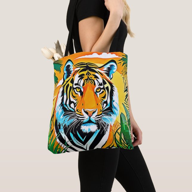 Bolsa Tote Vibrant Jungle Tiger Art Design (Close Up)