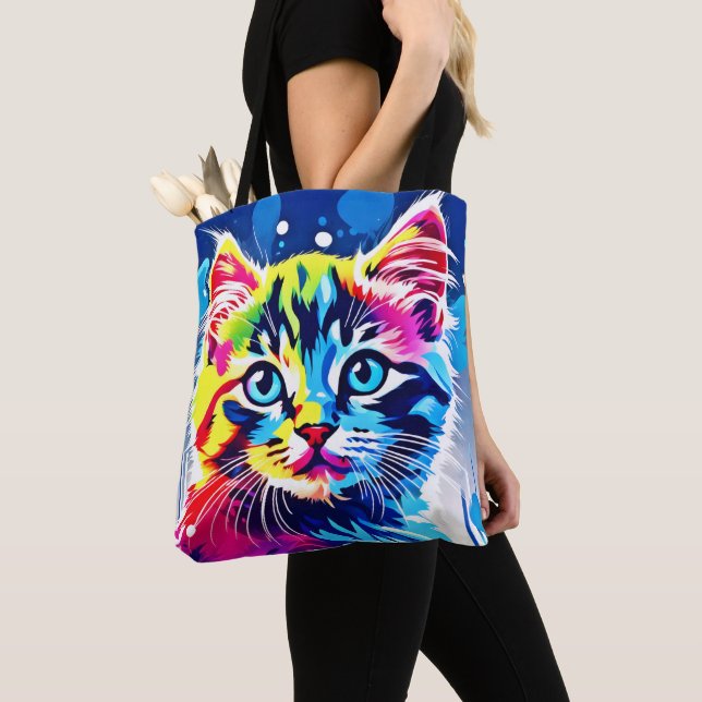 Bolsa Tote Vibrant Neon Gatinho Art (Close Up)