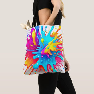 Bolsa Tote Vibrant Neon Paint Splash Art