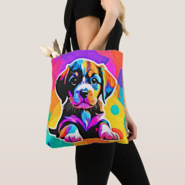 Bolsa Tote Vibrant Puppy Trabalho de arte